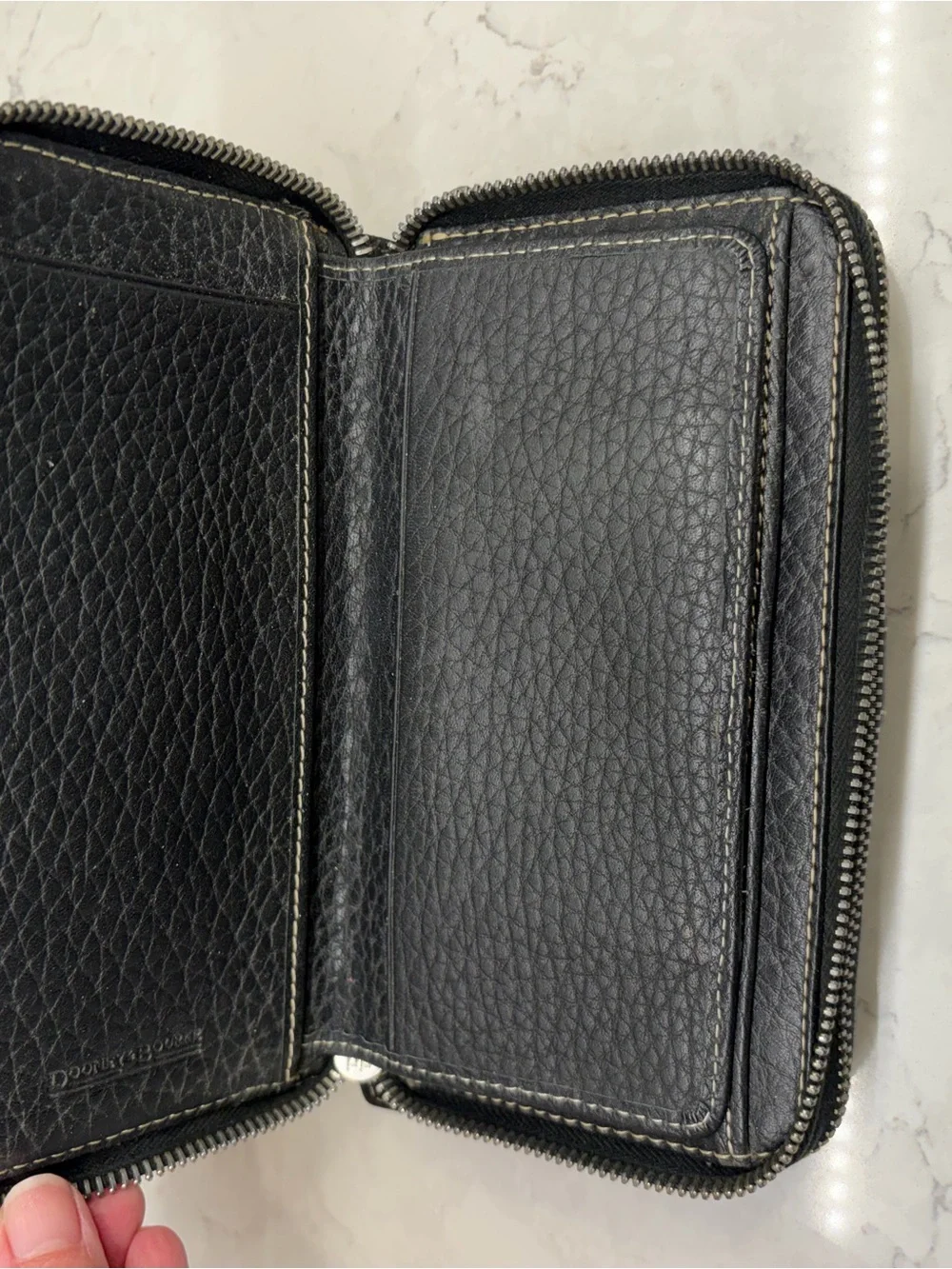 Dooney & Bourke Black Pebbled Leather Zip Card and Checkbook Holder Wallet